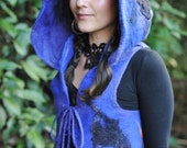 Nuno Felted Crescent Moon With Clouds And Dark Shadow Tree Of The Night Witches Pixie Hooded Vest Gown OOAK