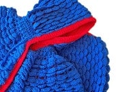 Blue Baby Jacket with Hood, Crochet Blue and Red, Lap Blanket