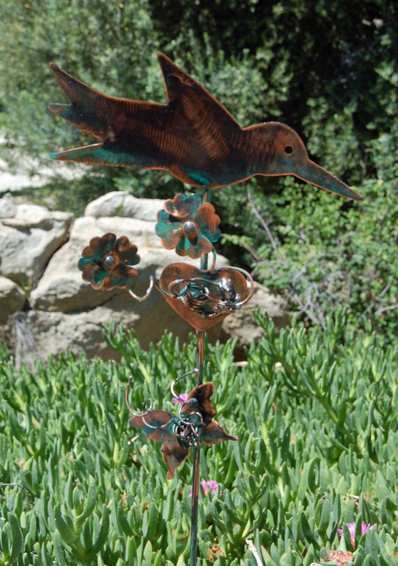 RESERVED LISTING Hummingbird Lawn Ornament Plant Stake Metal