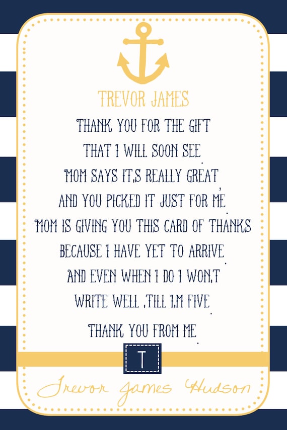 Nautical Baby Shower Thank You Card You Print 4x6 or 5x7