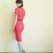 coral red valentine power dress . gold studded shoulders .medium.large .sale
