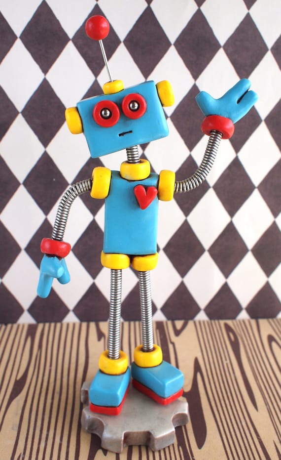 Blue Red Fred the Robot Sculpture : Colorful Geeky Decor & Bot in Need of a Home