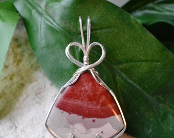 Sangre de Cristo Jasper Silver Wire Wrapped Pendant - Jasper Pendant - Wire Wrapped Jasper Pendant - Silver Wire Wrapped - Jasper