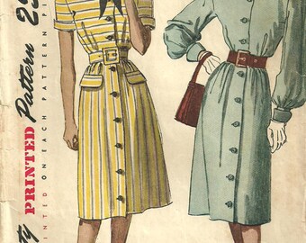 Vintage 40s Sewing Pattern / Simplicity 1938 / Dress / Size 16 Bust 34