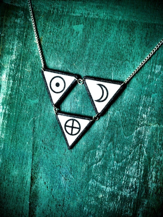 Triangle circle symbol necklace black and white earth sun moon