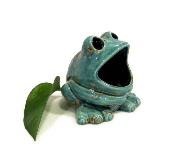 Ceramic Frog Sponge Holder Teal Blue