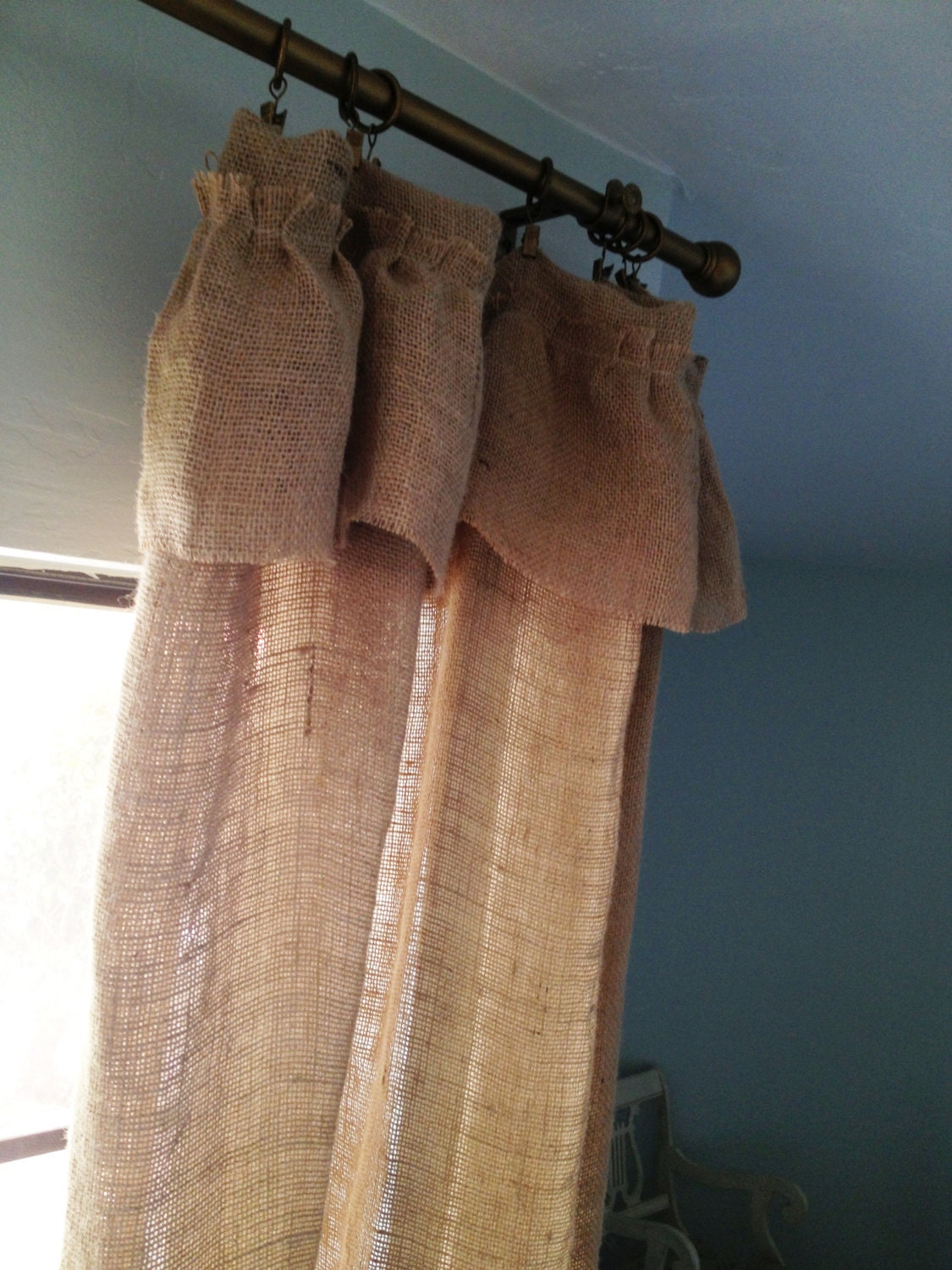 natural washed burlap ruffle curtain drapery panelto hang