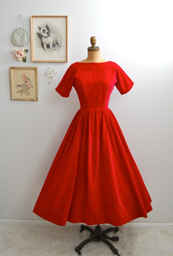 Vintage 1950s Red Dress 50s Cocktail Dress The by BohemianBisoux