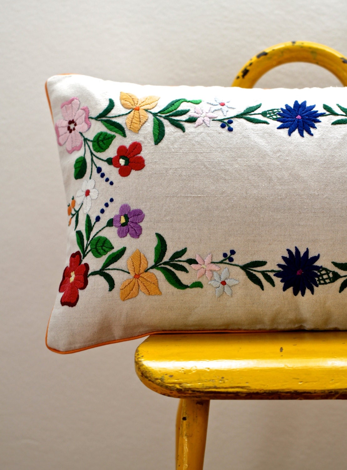 OOAK repurposed hand embroidered floral pillow cover