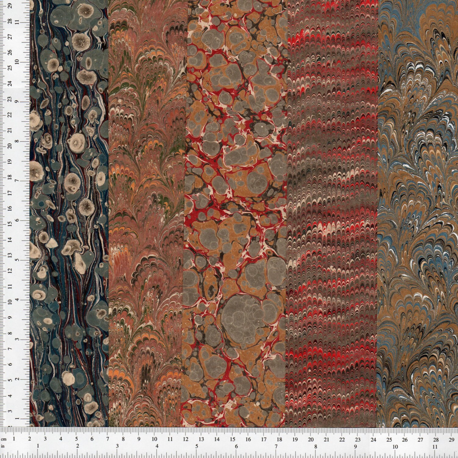 Hand Marbled Paper Set of 5 17x49cm 6.7x19in Bookbinding
