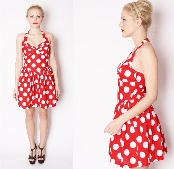 Vintage Red and White Polka Dot 1980s Cotton Bombshell Summer