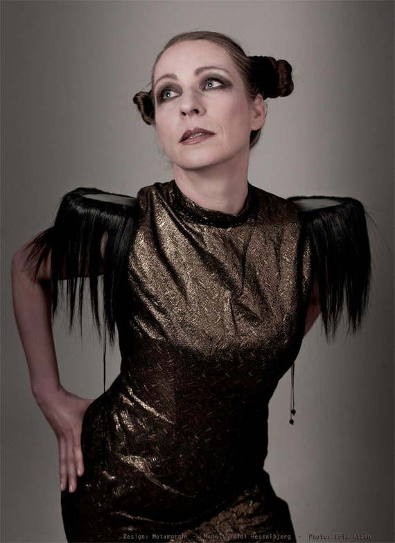 Black leather epaulets Real human hair fringe epaulettes Edgy