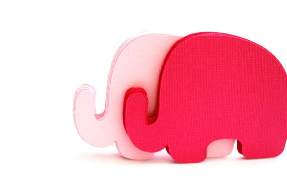 24 Elephant Die Cut, Baby Elephant die cut (3.5 x 2.5 inches) Pink or CHOOSE 2 COLORS Textured Cardstock die cut A192
