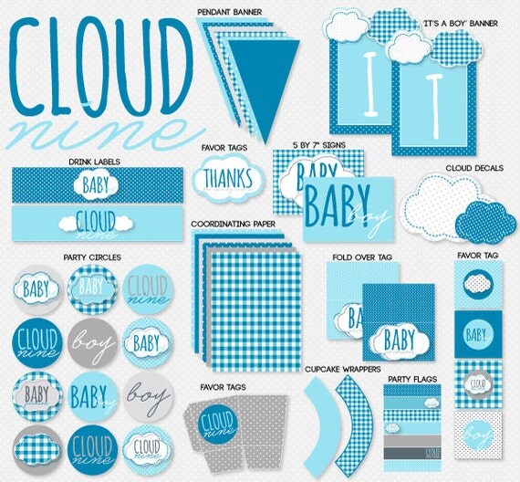 Cloud Nine Boy Baby Shower PRINTABLE Full Collection by Love The Day Il_570xn