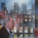 Hello City (triptych oil and spray paint on canvas) 20"x49" inches each panel 20"x16" by Kenney Mencher