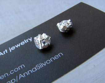 Rough cut silver stud earrings titanium posts