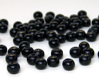 8mm Black Wood Beads, handcut round, 100 eco-friendly wooden beads (597R)