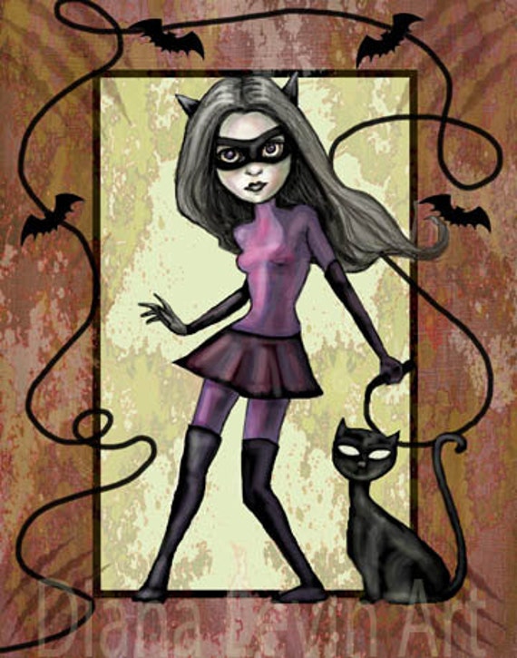 Items similar to Cat Girl Art Print Superhero Comics Artwork