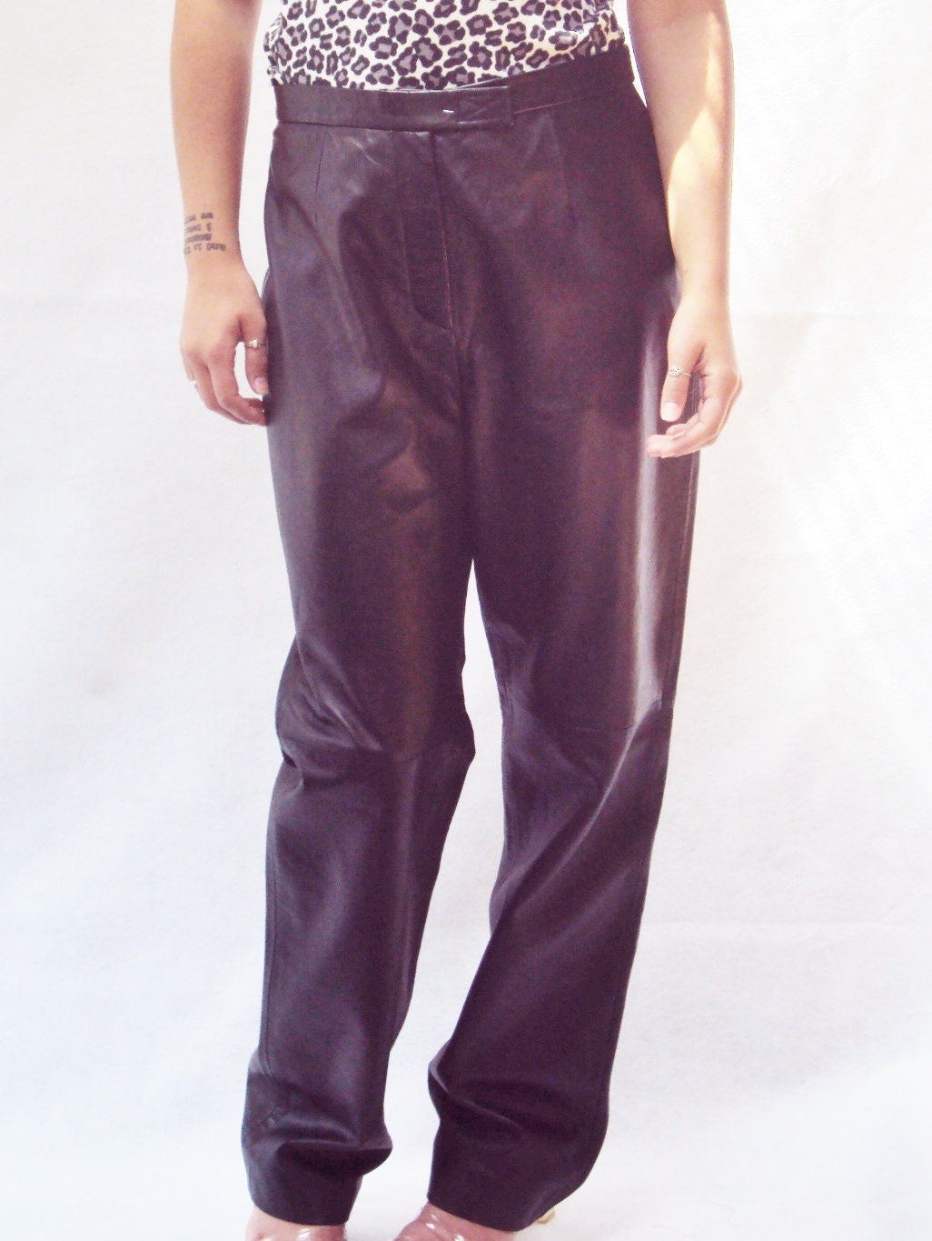 black baggy leather pants