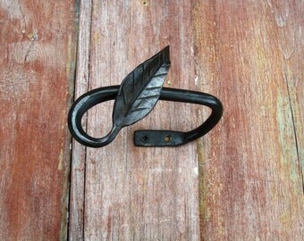 Curtain Tie Back, Leaf End Hand Forged Wrought Iron