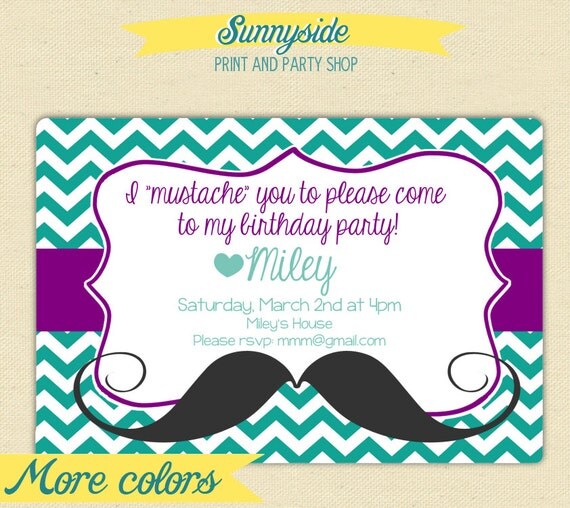 Girly Mustache You Birthday Invitation - Printable Il_570xn