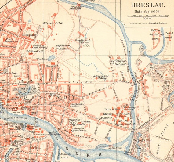 1902 Original Antique City Map of Breslau by CabinetOfTreasures