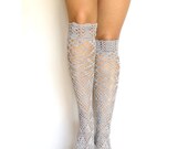 Lace high knee socks crochet gray lacy knee sleepers crochet boot socks tight high