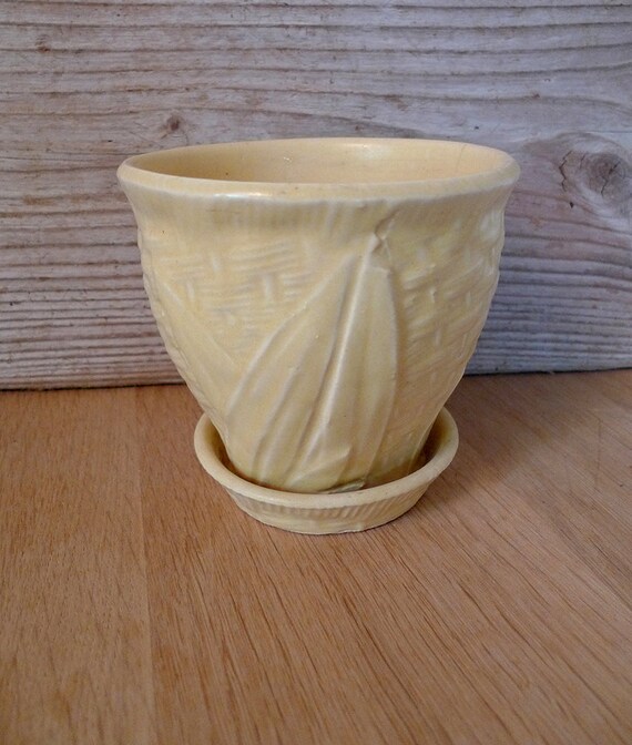 McCoy Pottery Yellow Basketweave Planter by BOLDvintage on Etsy