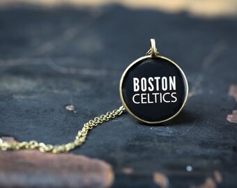 Boston Celtics Necklace - Miniature Pendant - Vintage Typewriter Key Inspiration - Glossy Resin Charm