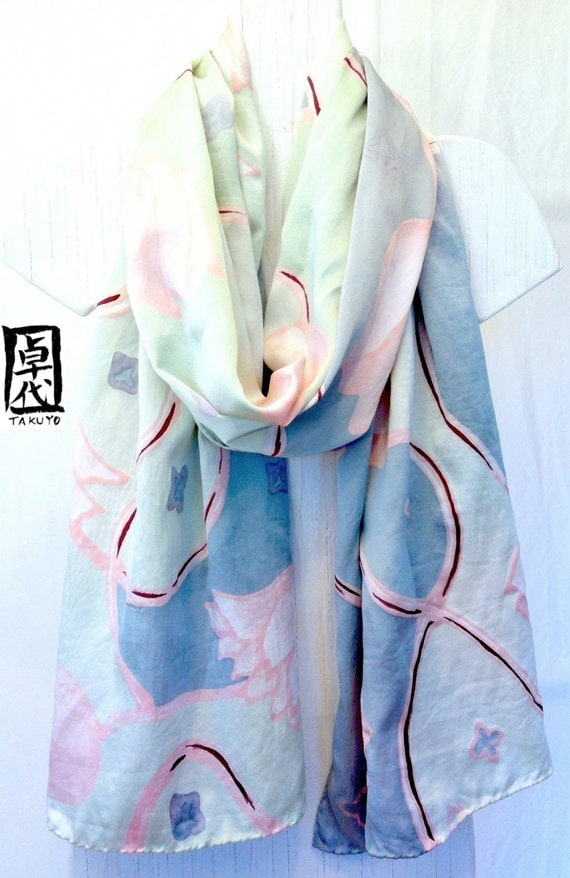 Hand painted Silk Scarf Shawl Japanese Scarf Kimono Silk