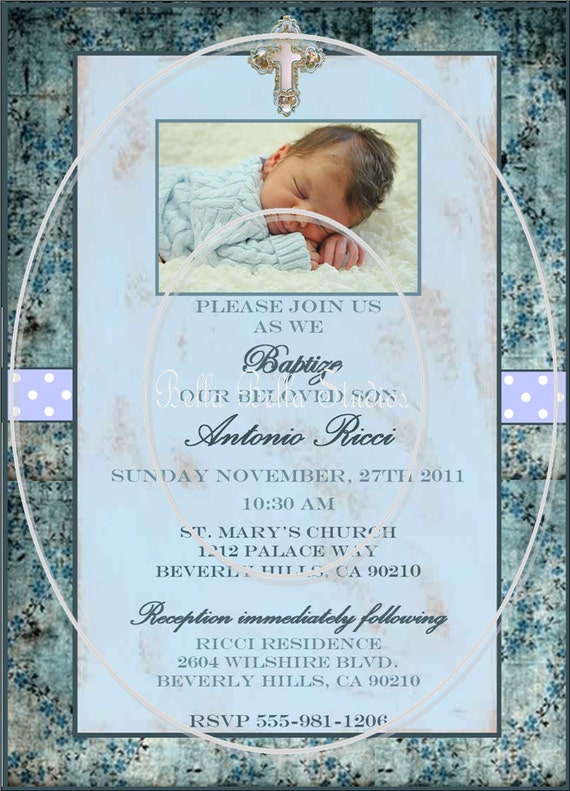 Bella Bambino Baby Boy PRINTABLE CUSTOMIZED INVITATION - Announcement - Baptism - Christening by Bella Bella Studios Il_570xn
