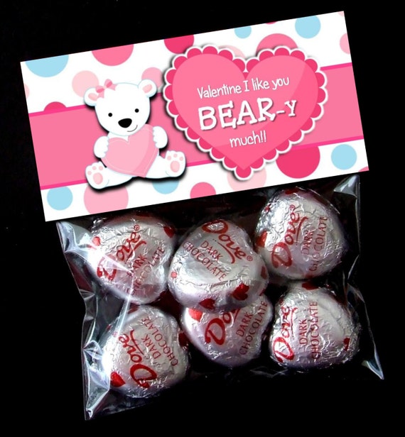 INSTANT DOWNLOAD - Printable Valentine Treat Bag Toppers - Valentine's Day - Pink Bear Il_570xn