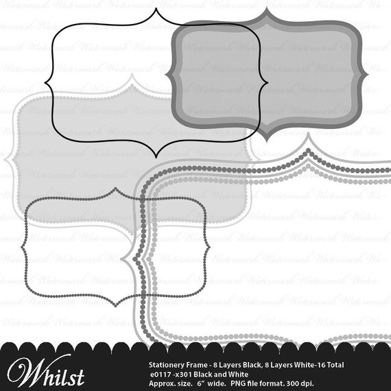 Bracket frame clip art Black and White, digital frame clipart clip art dot frame : e0117 x301 Black White Il_570xn