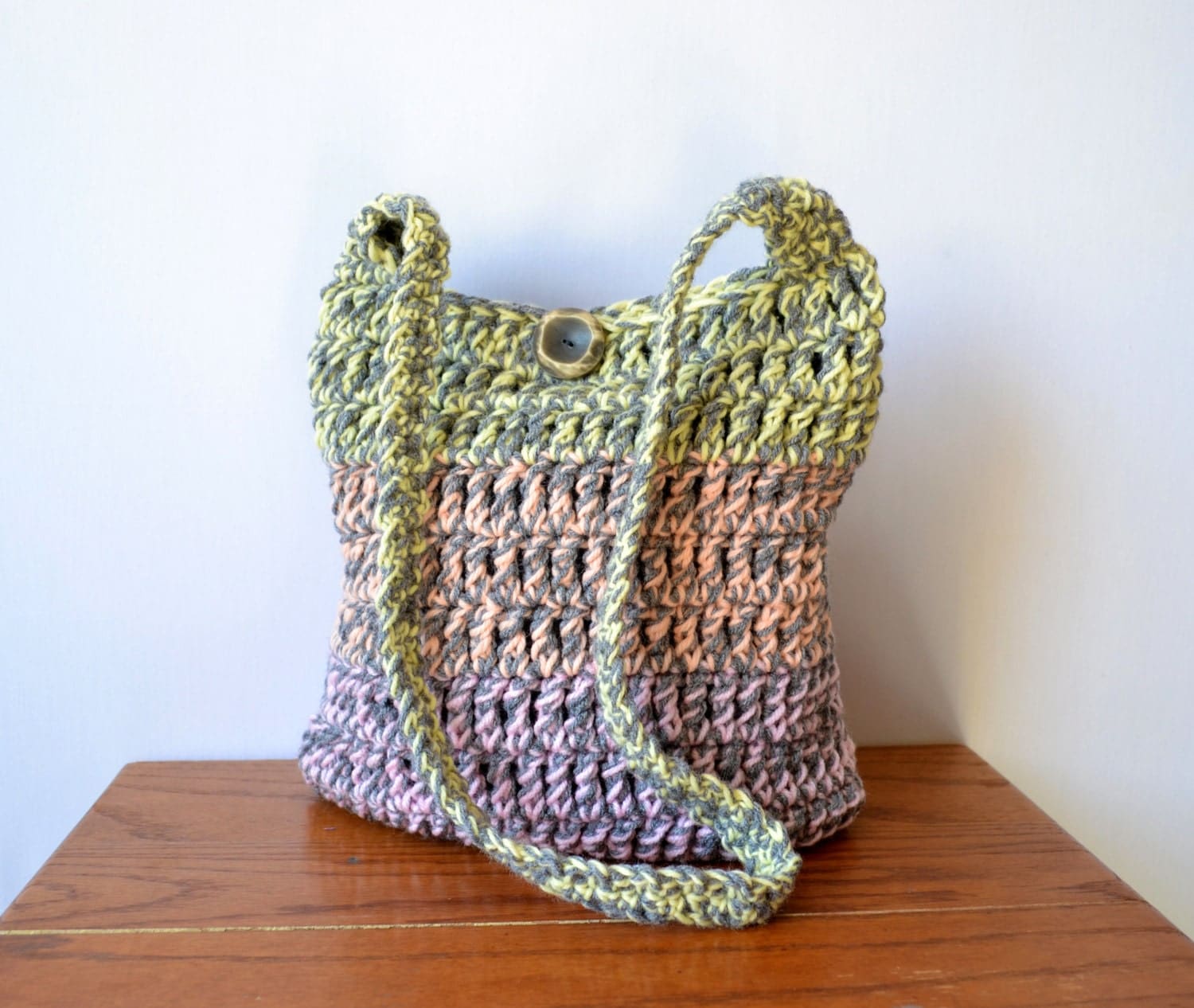 RESERVED Gray and Pastel Crochet Hobo Bag Shoulder Bag