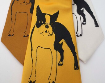 Boston Terrier Dog screen printed Necktie Man's Best Friend