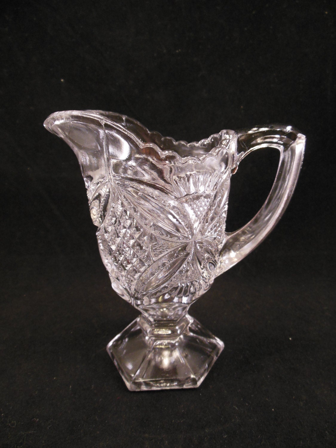 Clear Pressed Glass Creamer EAPG Small Pitcher on Pedestal