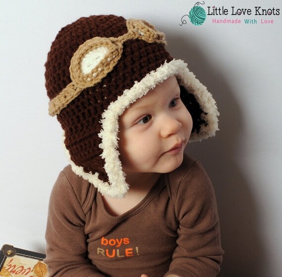 Aviator Pilot Hat with Goggles Crochet Photography Prop Baby
