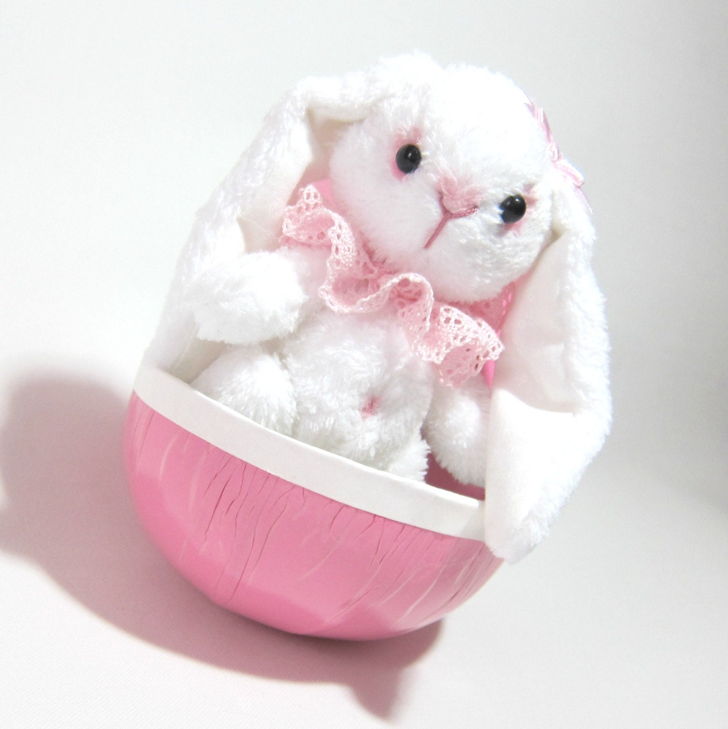 Sweet Whipped Cream Bunny miniature handmade white and pink