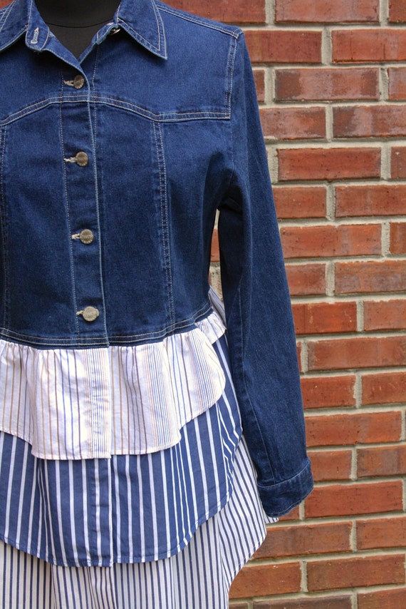  Denim Shirting Stripe Duster Jacket Upcycled 