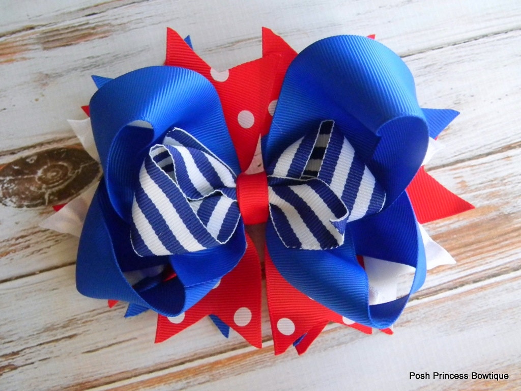 Hair bows Big Hair bows Red White and Blue Bow Stacked