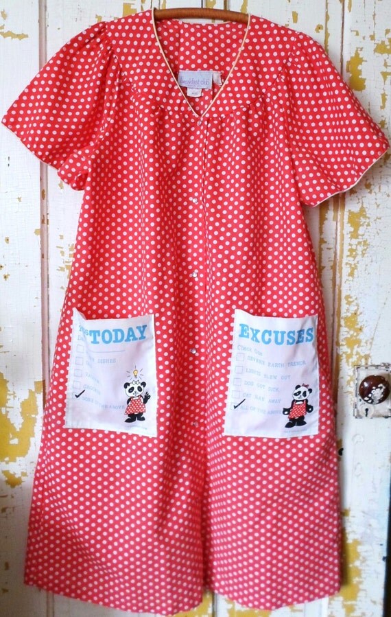 red and white polka dot robe