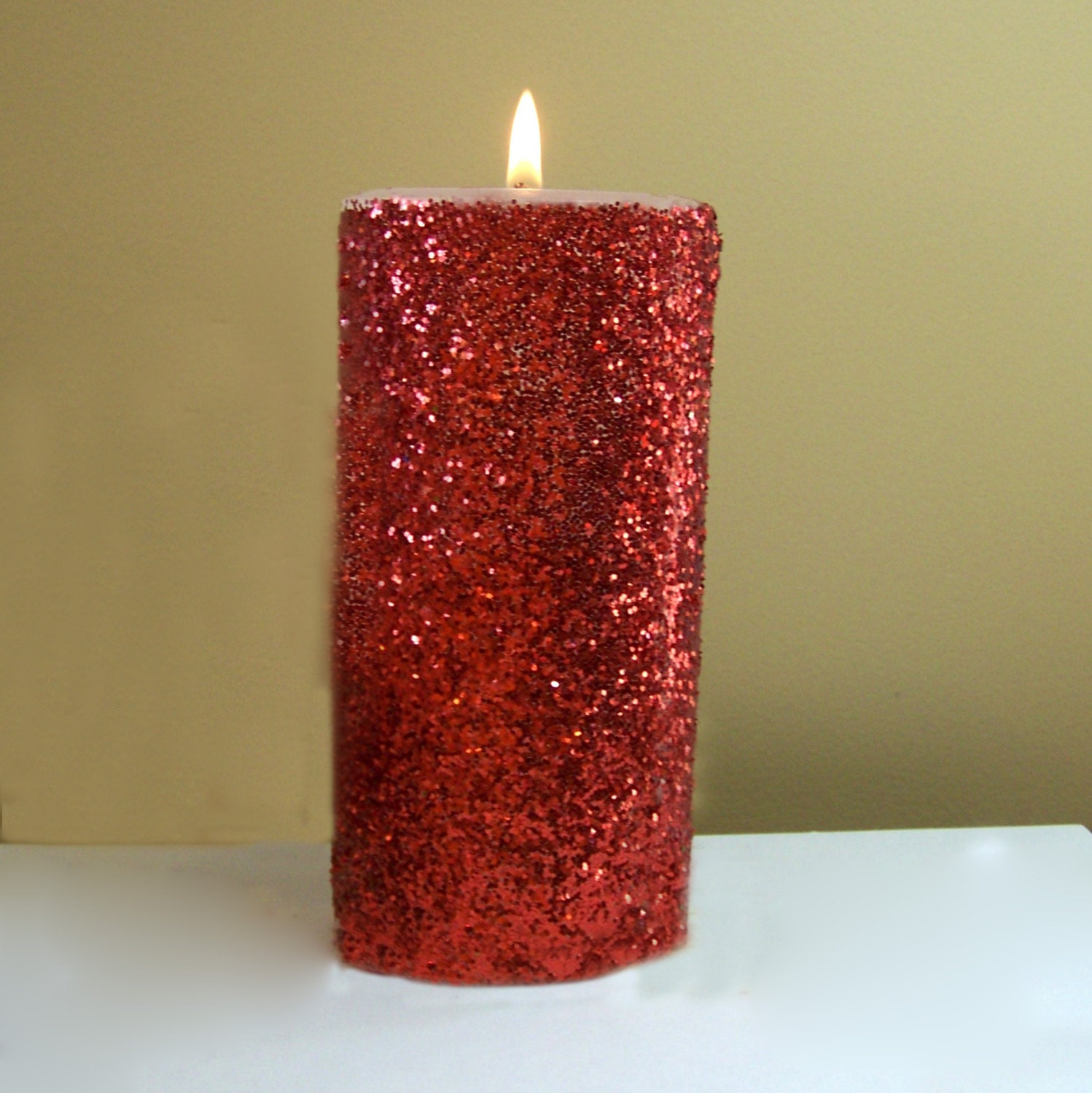 Red Glitter Unscented Pillar Candle 4 6 9 inch