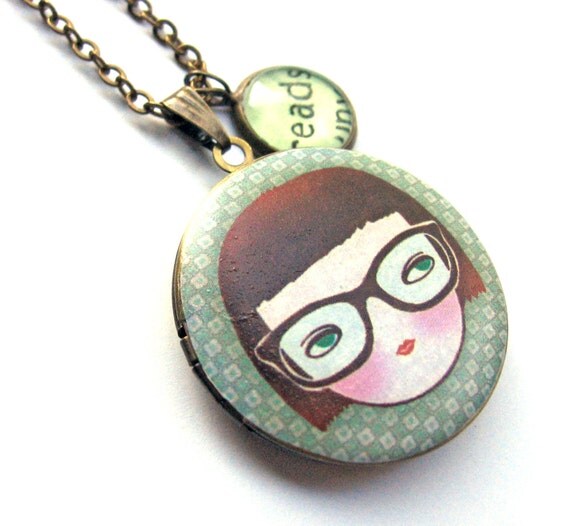 Nerdy Girl Glasses Locket Reads Reading Word By Writtennerd 6841