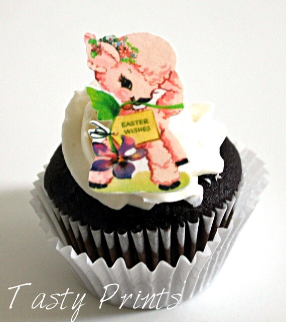 12 Easter Edible Prints - Pink Easter Lamb - edible decorations for cupcake Il_570xn
