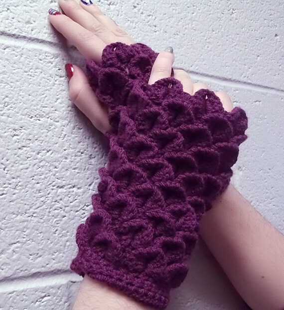 scale dragon crochet gloves pattern Feather Dragon on MagiciansAssistant Etsy Purple Crochet Scale by