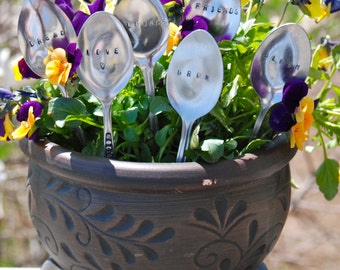 Set of 6 Vintage Spoon Plant Markers- Perfect gift