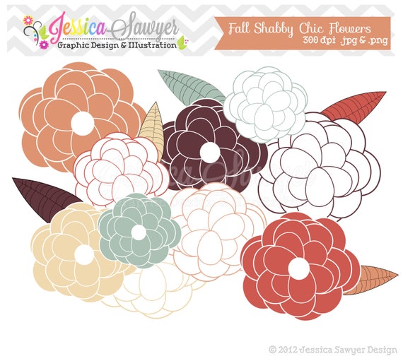INSTANT DOWNLOAD, warm shabby chic flower clip art - vintage clipart - leaf graphic - commercial use - hand drawn floral Il_570xn
