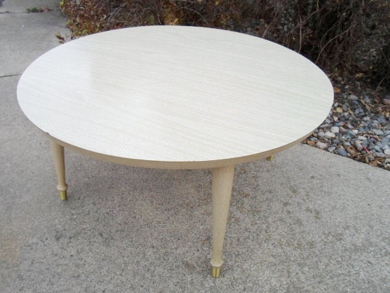 Vintage Mid Century Modern Round Laminate Coffee Table Blond