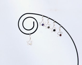 Silver Stars Knitting Stitch Markers - Handmade in Sterling Silver with Dainty Semi Precious Stones