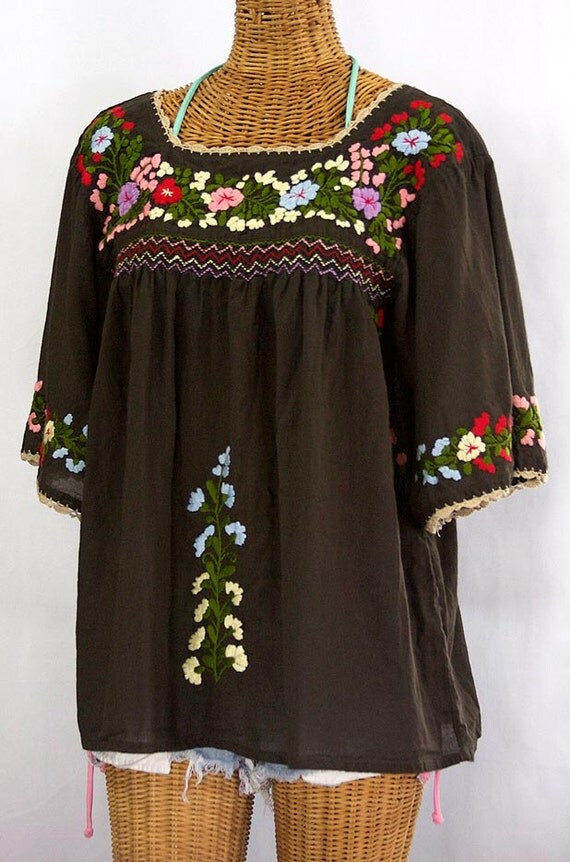 Mexican Peasant Blouse Top Hand Embroidered: La